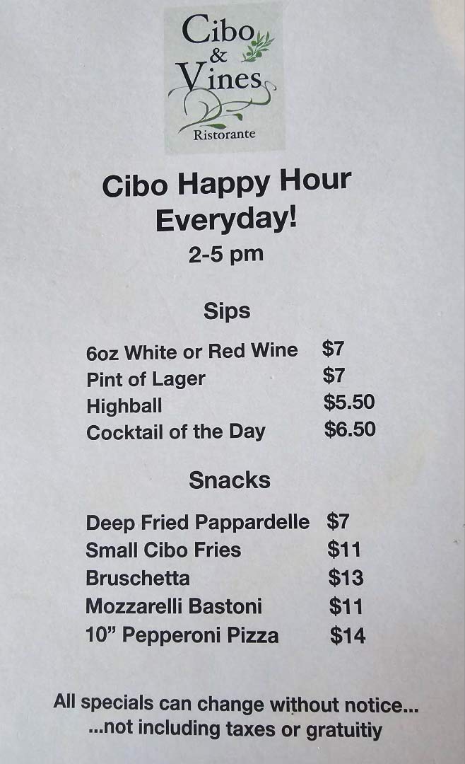 image of happy Hour menu