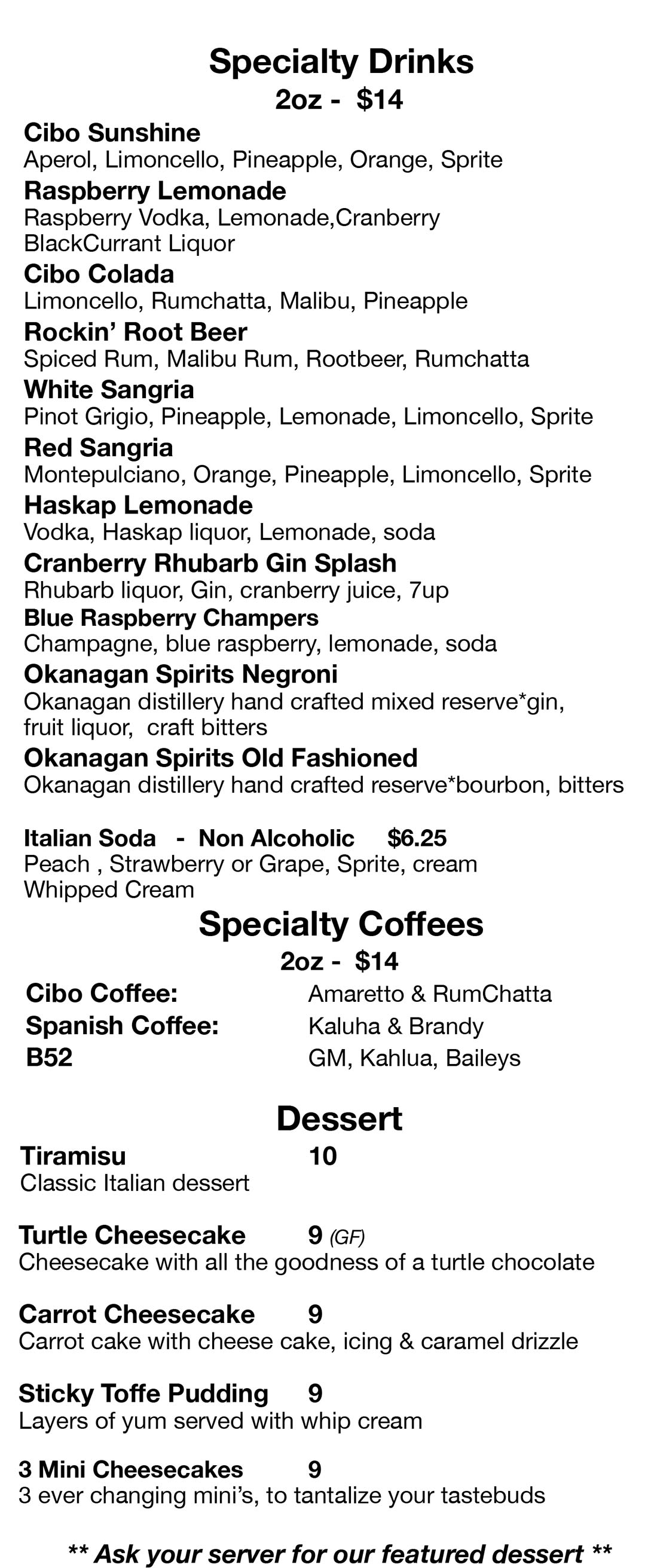 image of drinks menu part 2