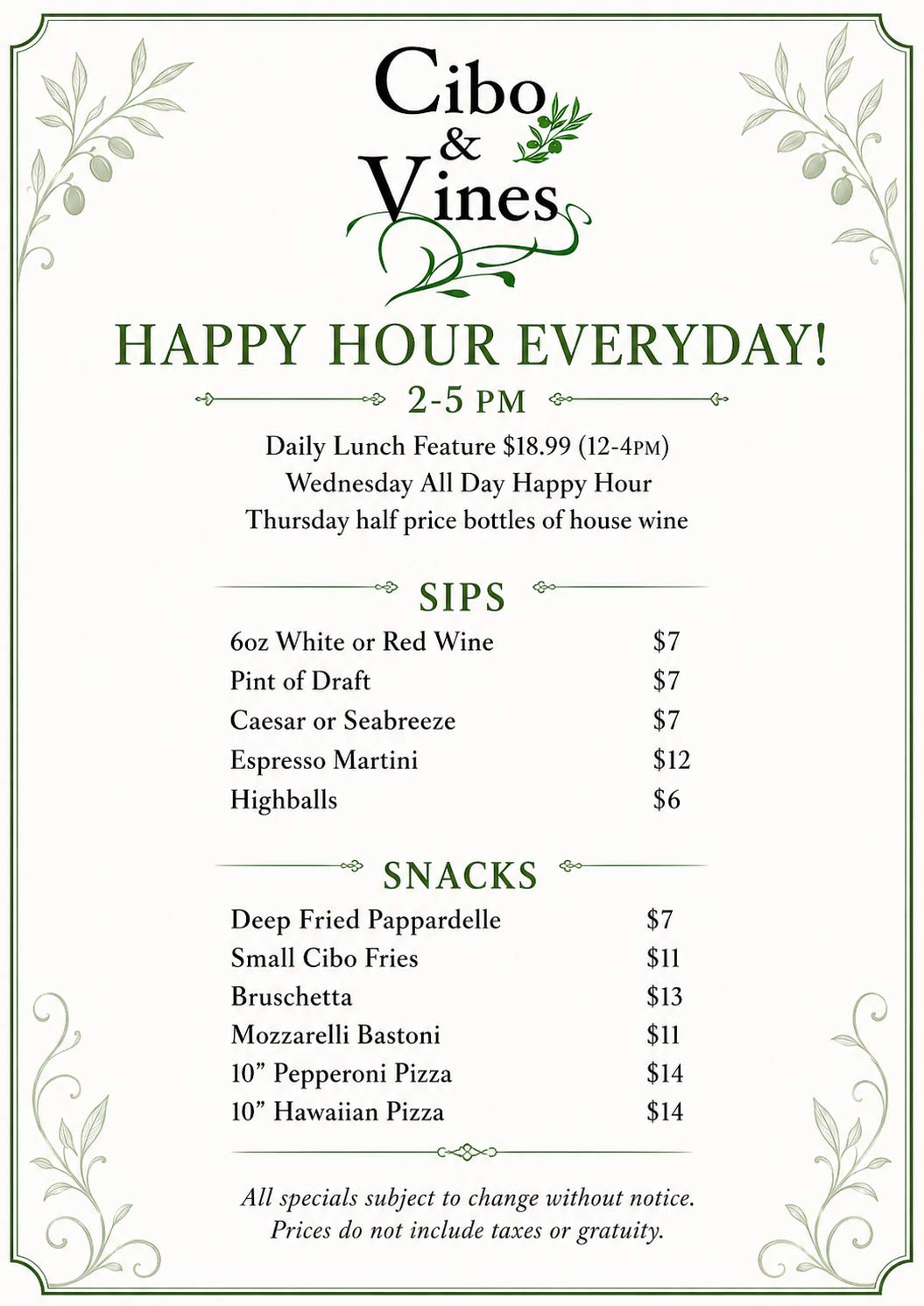 Happy Hour Menu